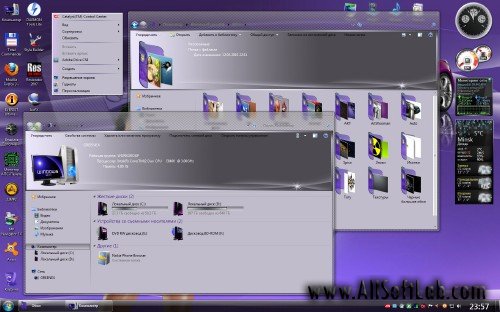 Фиолетовые иконки + тема "Diesel Power" для Windows 7
